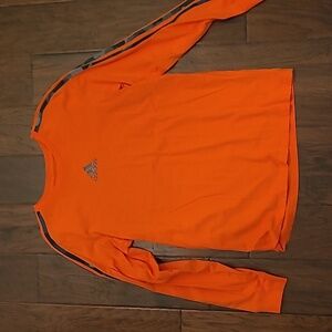 Adidas boy's orange shirt with camo striped sleeves size Large 14/16
